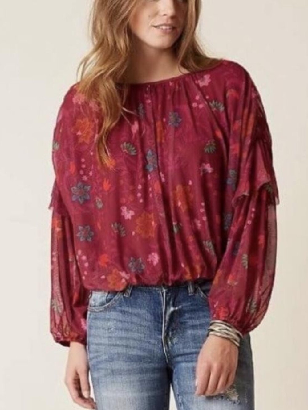 Free People Wildflower Honey Blouson Top-Sz XS